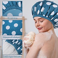 2 Packs Large Shower Caps For Women Reusable Waterproof Shower Cap Bath Caps With Hair Scrunchies For Long Thick Hair Bluegre