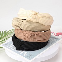 Dreshow 4 Pack Knotted Headbands For Women Wide Turban Headband Yoga Exercise Ribbing Head Wraps Hair Bands Accessories