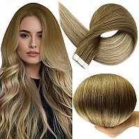 Full Shine Tape In Hair Extensions 18 Inch Long Straight Hair Extensions Color Brown And Blonde Tape Ins Human Hair Extensions 5