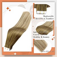 Full Shine Tape In Hair Extensions 18 Inch Long Straight Hair Extensions Color Brown And Blonde Tape Ins Human Hair Extensions 5