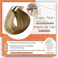 Full Shine Tape In Hair Extensions 18 Inch Long Straight Hair Extensions Color Brown And Blonde Tape Ins Human Hair Extensions 5