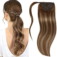 Lacer Human Hair Wrap Around Ponytail Balayege Chocolate Brown To Chestnut Brown Straight Ponytail Extension Human Hair With Mag