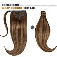 Lacer Human Hair Wrap Around Ponytail Balayege Chocolate Brown To Chestnut Brown Straight Ponytail Extension Human Hair With Mag