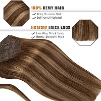 Lacer Human Hair Wrap Around Ponytail Balayege Chocolate Brown To Chestnut Brown Straight Ponytail Extension Human Hair With Mag