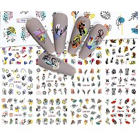 12 Sheets Abstract Flower Leaves Water Transfer Nail Decals Fresh Nail Stickers With Assorted Patterns Colorful Rainbow Blossom