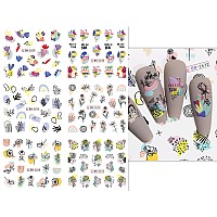 12 Sheets Abstract Flower Leaves Water Transfer Nail Decals Fresh Nail Stickers With Assorted Patterns Colorful Rainbow Blossom