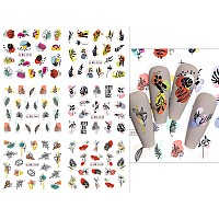 12 Sheets Abstract Flower Leaves Water Transfer Nail Decals Fresh Nail Stickers With Assorted Patterns Colorful Rainbow Blossom