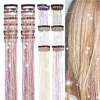 Missuhui 12Pcs Hair Tinsel Clip In 236Inch Clip In Hair Tinsel Glitter Tinsel Hair Extensions Heat Resistant Tinsel Hair Kit Cl