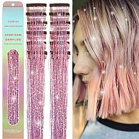 Missuhui 12Pcs Hair Tinsel Clip In 236Inch Clip In Hair Tinsel Pink Glitter Tinsel Hair Extensions Heat Resistant Tinsel Hair K