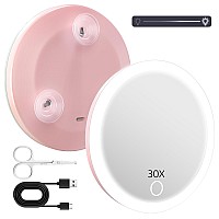 30X Travel Magnifying Mirror With Lights Small Led Magnifying Mirror Rechargeable 30X Travel Magnified Mirror 4 Pocket Makeu