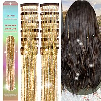 Missuhui 12Pcs Hair Tinsel Clip In 236Inch Clip In Hair Tinsel Gold Glitter Tinsel Hair Extensions Heat Resistant Tinsel Hair K