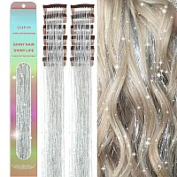 Missuhui 12Pcs Hair Tinsel Clip In 236Inch Clip In Hair Tinsel Silver Glitter Tinsel Hair Extensions Heat Resistant Tinsel Hair