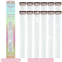 Missuhui 12Pcs Hair Tinsel Clip In 236Inch Clip In Hair Tinsel Silver Glitter Tinsel Hair Extensions Heat Resistant Tinsel Hair