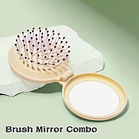 Arthaxi Travel Hair Brush With Small Mirror Compact Mirror With Mini Hair Brush Kit Folding Hairbrush For Girls Foldable Hair