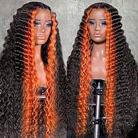 Daphernew 250 Density Deep Wave Lace Front Wigs Human Hair 2350 Ginger Deep Curly Wigs Human Hair For Women 13X6 Hd Lace Front