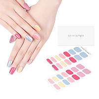 Danni Toni Semi Cured Gel Nail Strips Macaroon Chromaglam Multicolored Gel Nail Stickers Summer Gel Nail Wraps 28 Stickers