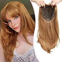 Megito Long Wavy 18Inch Strawberry Blonde Hair Topper With Bangs Big Base Cover Thinning Hair Clip In Hair Toppers For Women Fib