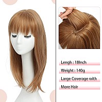 Megito Long Wavy 18Inch Strawberry Blonde Hair Topper With Bangs Big Base Cover Thinning Hair Clip In Hair Toppers For Women Fib