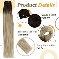 Full Shine Sew In Hair Extensions Real Human Hair 18 Inch Silky Straight Hair Extensions Color Darkest Brown Fading To Ash Blond