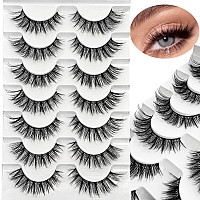 Ninglash Wispy Lashes Strips False Eyelashes Clear Band Natural Look 14Mm Faux 3D Mink Lashes 7 Pairs Fluffy Cat Eye Lash Pack