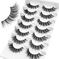 Ninglash Wispy Lashes Strips False Eyelashes Clear Band Natural Look 14Mm Faux 3D Mink Lashes 7 Pairs Fluffy Cat Eye Lash Pack