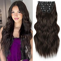 Vigorous Clip In Hair Extensions 20Inch Dark Brown Hair Extensions Clip Ins 6Pcs Long Wavy Soft Synthetic Hairpieces For Womend