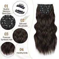 Vigorous Clip In Hair Extensions 20Inch Dark Brown Hair Extensions Clip Ins 6Pcs Long Wavy Soft Synthetic Hairpieces For Womend