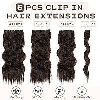 Vigorous Clip In Hair Extensions 20Inch Dark Brown Hair Extensions Clip Ins 6Pcs Long Wavy Soft Synthetic Hairpieces For Womend