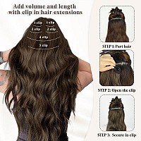 Vigorous Clip In Hair Extensions 20Inch Dark Brown Hair Extensions Clip Ins 6Pcs Long Wavy Soft Synthetic Hairpieces For Womend