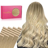 Wennalife Tape In Hair Extensions Human Hair 20Pcs 50G 24 Inch Balayage Dirty Blonde To White Blonde Remy Hair Extensions Strai