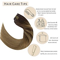 Caliee Clip In Hair Extensions Human Hair 18Inch Color B26 Dark Brown To Chestnut Brown Balayage Clip In Hair Extensions Straig