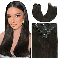 Caliee Clip In Hair Extensions Human Hair Color 1B Natural Black Real Hair Extensions Clip In Human Hair Double Weft Lace Clip I