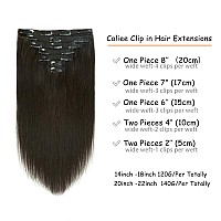 Caliee Clip In Hair Extensions Human Hair Color 1B Natural Black Real Hair Extensions Clip In Human Hair Double Weft Lace Clip I