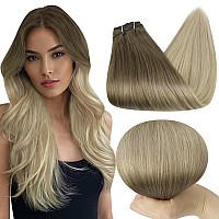 Full Shine Sew In Hair Extensions Human Hair 14 Inch Balayage Weft Hair Extensions Human Hair Light Brown Fading To Platinum Blo