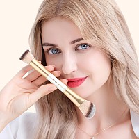 Ducare Makeup Brushes Duo End Foundation Contour Powder And Buffer Brush Bronzer Double Makeup Brush Set 2Pcs White