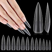 Inenk No C Curve Xxl Stiletto Nail Tips Full Matte Clear Full Cover Stiletto Flat Tips For Acrylic Nails Art Design Salons H