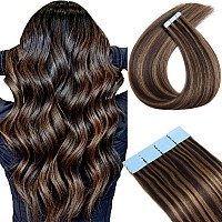 Icyfim 18Inch Tape In Hair Extensions Human Hair Dark Brown To Chestnut Brown 100 Remy Human Hair Extensions Real Human Hair So