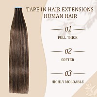 Icyfim 18Inch Tape In Hair Extensions Human Hair Dark Brown To Chestnut Brown 100 Remy Human Hair Extensions Real Human Hair So