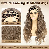 Sapphirewigs Glueless Headband Wig Long Body Wave Wig Synthetic Headband Wigs For Black Women Natural Brown With Blonde Tips Wav