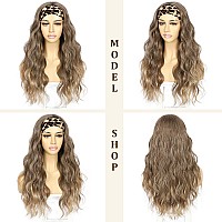 Sapphirewigs Glueless Headband Wig Long Body Wave Wig Synthetic Headband Wigs For Black Women Natural Brown With Blonde Tips Wav