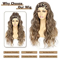 Sapphirewigs Glueless Headband Wig Long Body Wave Wig Synthetic Headband Wigs For Black Women Natural Brown With Blonde Tips Wav