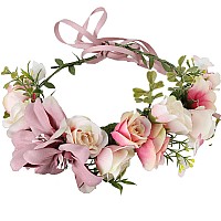 Ynimioaox Handmade Adjustable Flower Wreath Headband Halo Floral Crown Garland Headpiecea13Soft Pink