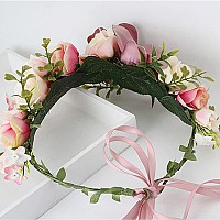 Ynimioaox Handmade Adjustable Flower Wreath Headband Halo Floral Crown Garland Headpiecea13Soft Pink