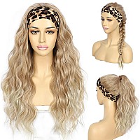 Sapphirewigs Body Wave Headband Wigs For Women Honey Blonde With Tips Synthetic Hair Wear And Go Glueless Wig Natural Long Wavy