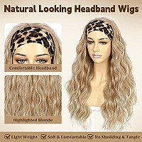 Sapphirewigs Body Wave Headband Wigs For Women Honey Blonde With Tips Synthetic Hair Wear And Go Glueless Wig Natural Long Wavy