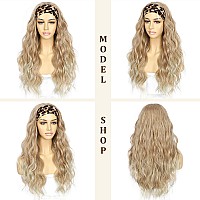 Sapphirewigs Body Wave Headband Wigs For Women Honey Blonde With Tips Synthetic Hair Wear And Go Glueless Wig Natural Long Wavy