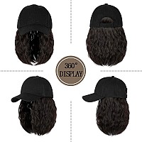 Qlenkay Baseball Cap With Hair Extensions 14Inch Wavy Curly Bob Hairstyle Adjustable Wig Hat Attached Synthetic Hairpiece For Wo