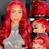 Red Lace Front Wigs Human Hair Pre Plucked Red Wig Human Hair 13X4 Body Wave Colored Wigs Human Hair 180 Density Hd Lace Red Fr