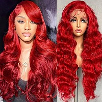 Red Lace Front Wigs Human Hair Pre Plucked Red Wig Human Hair 13X4 Body Wave Colored Wigs Human Hair 180 Density Hd Lace Red Fr