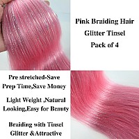 Pink Braiding Hair Pre Stretched Glitter Tinsel Hair Kanekalon Prestretched Braiding Hair Sparkle Tinsel Ez Braid Braiding Hair